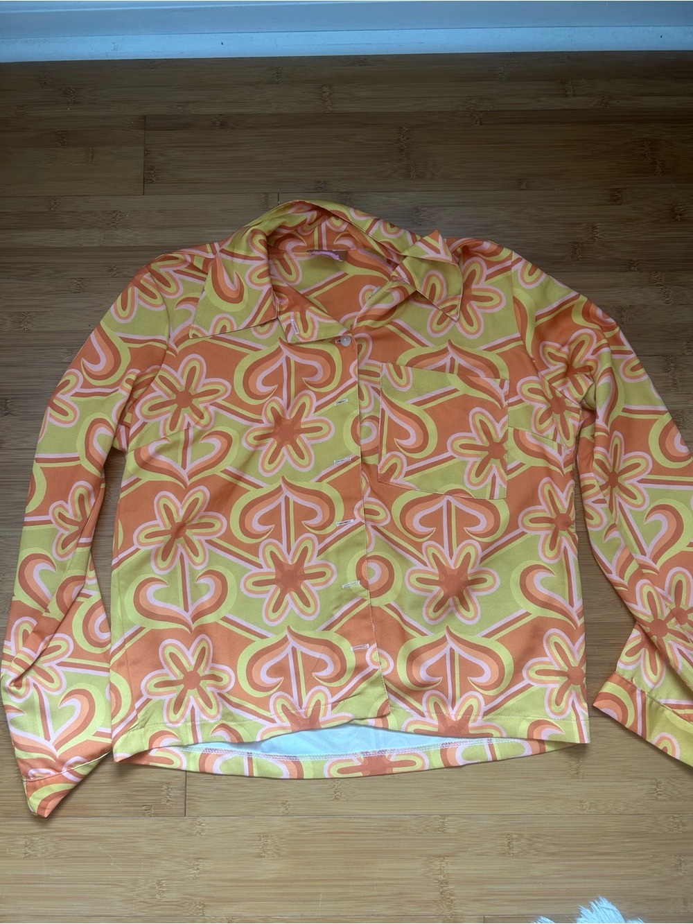 Dazey LA Retro Swirl Button-Up in Orange, Yellow & Pink